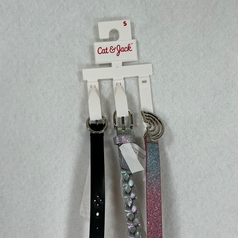 Cat & Jack Girls 3 Pack Belts Black Silver Braided Rainbow Glitter Size Small S